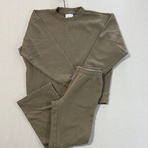Reformation Olive Green Sweatshirt and Pants Set